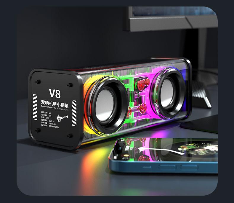 Loa bluetooth không dây trong suốt ngoài trời Subwoat Subwofer tws trong suốt mecha thép nhỏ Cannon RGB Màu sắc