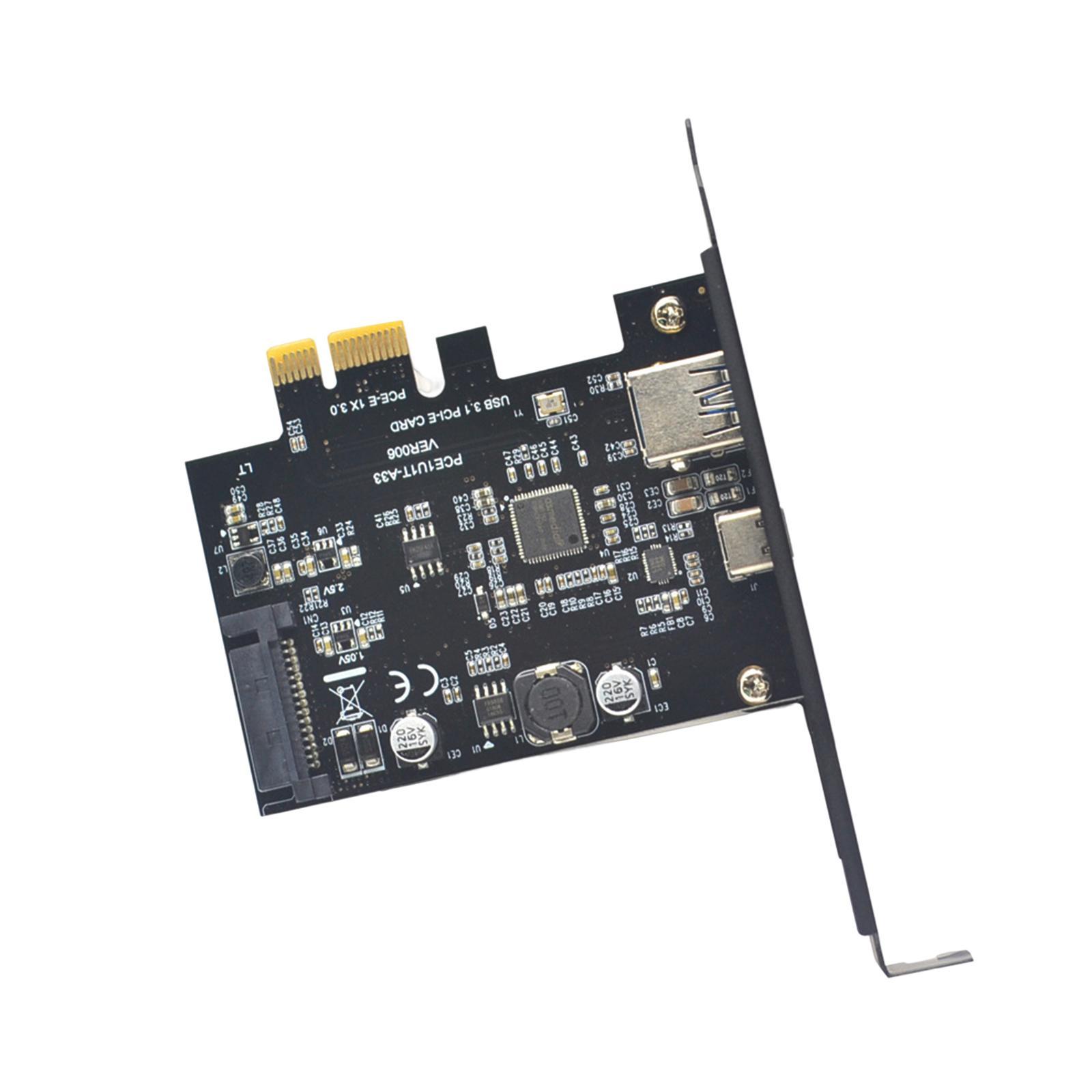 Pci-e to USB 3.1 10 Gbps USB A + USB C Expansion Card Components Easy to Install High Performance Adapter Card for Computer
