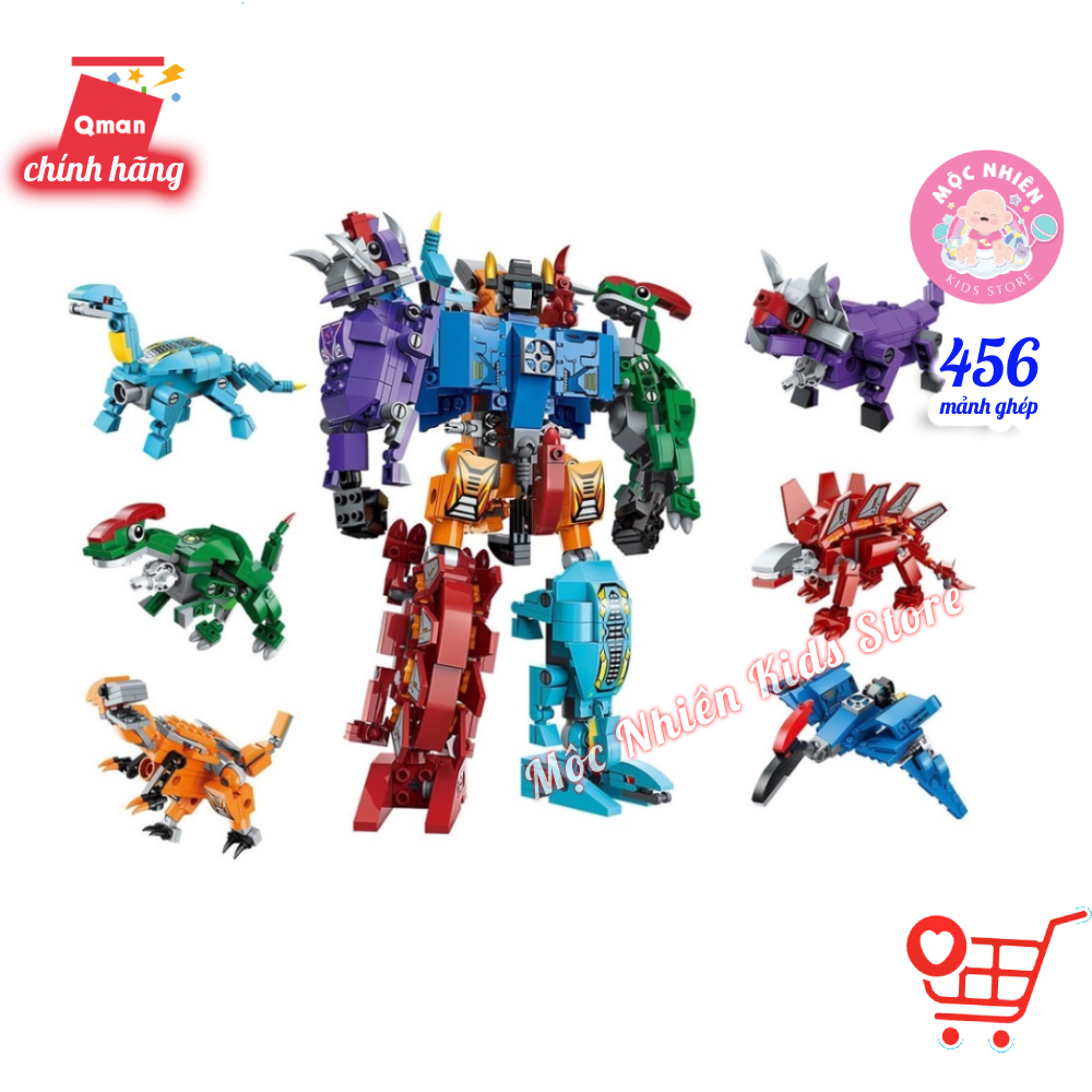 Đồ chơi lắp ráp xếp hình robot người máy Qman 1414 - Siêu Robot khủng long dành cho bé trên 6 tuổi