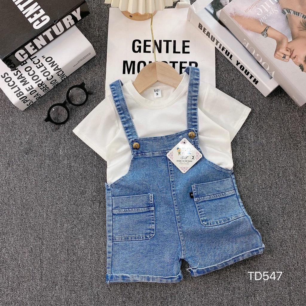Sét yếm Jean kèm áo cotton mềm mại cho bé gái 8kg-18kg