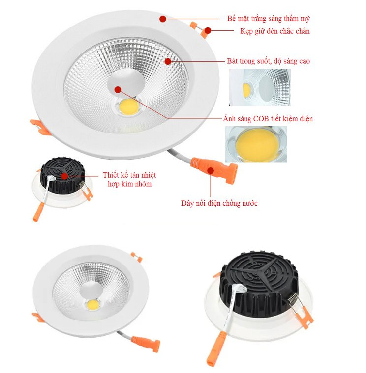 Bộ 2 đèn Led âm trần Chíp COB 9W hàng chính hãng.