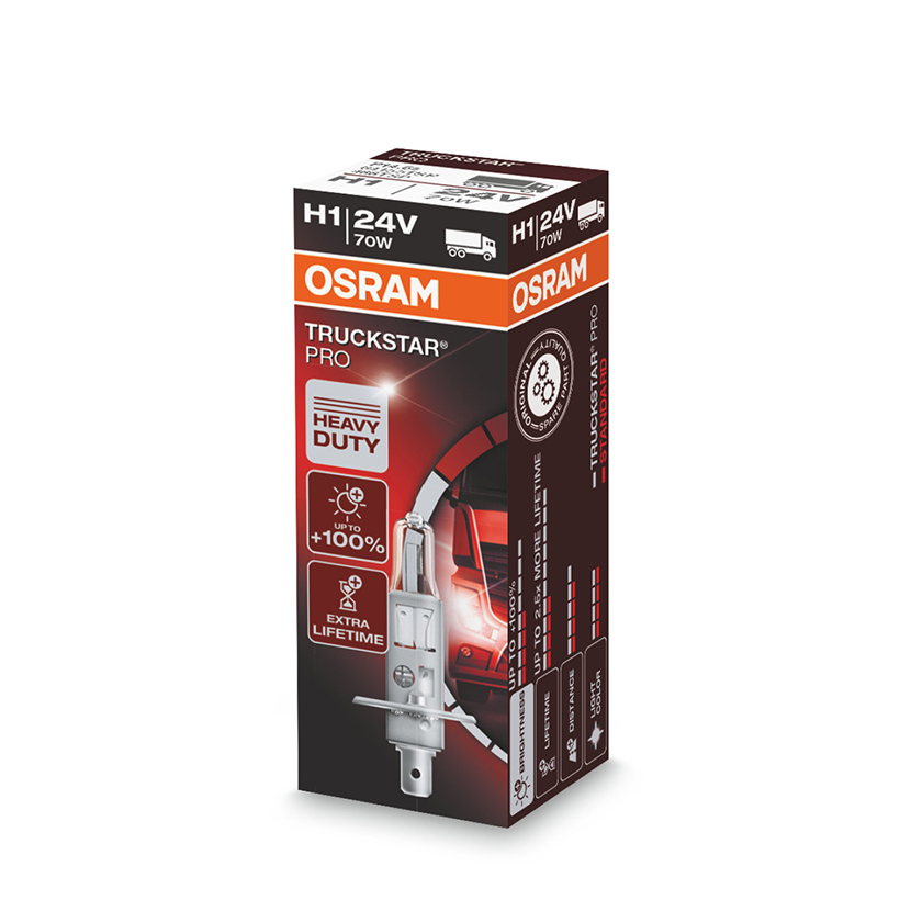 Combo 2 Bóng Đèn Halogen Tăng Sáng 100% OSRAM Truckstar Pro H1 64155Tsp-Hcb 24V 70W