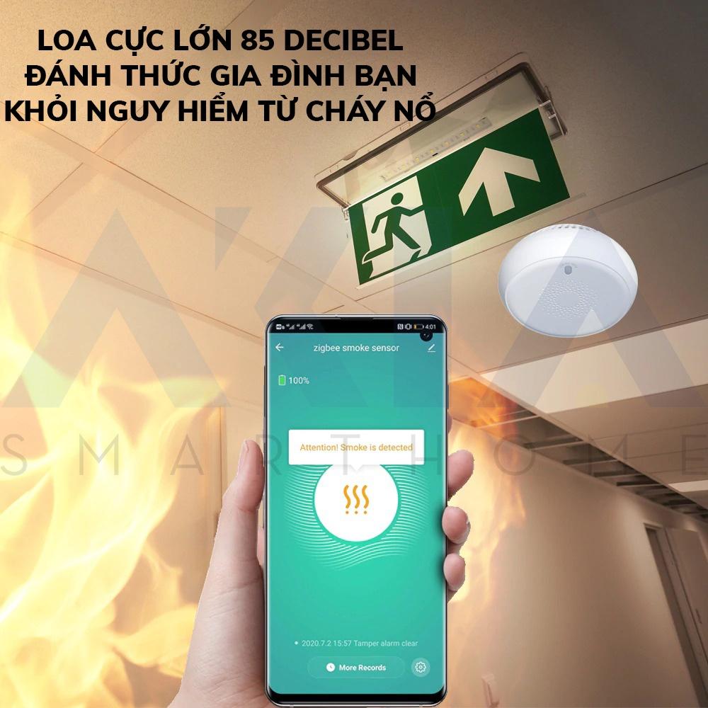 Cảm biến khói Tuya AKIA Zigbee, thiết bị báo cháy sensor Photoelectric cực nhạy, kết nối app Smart Life