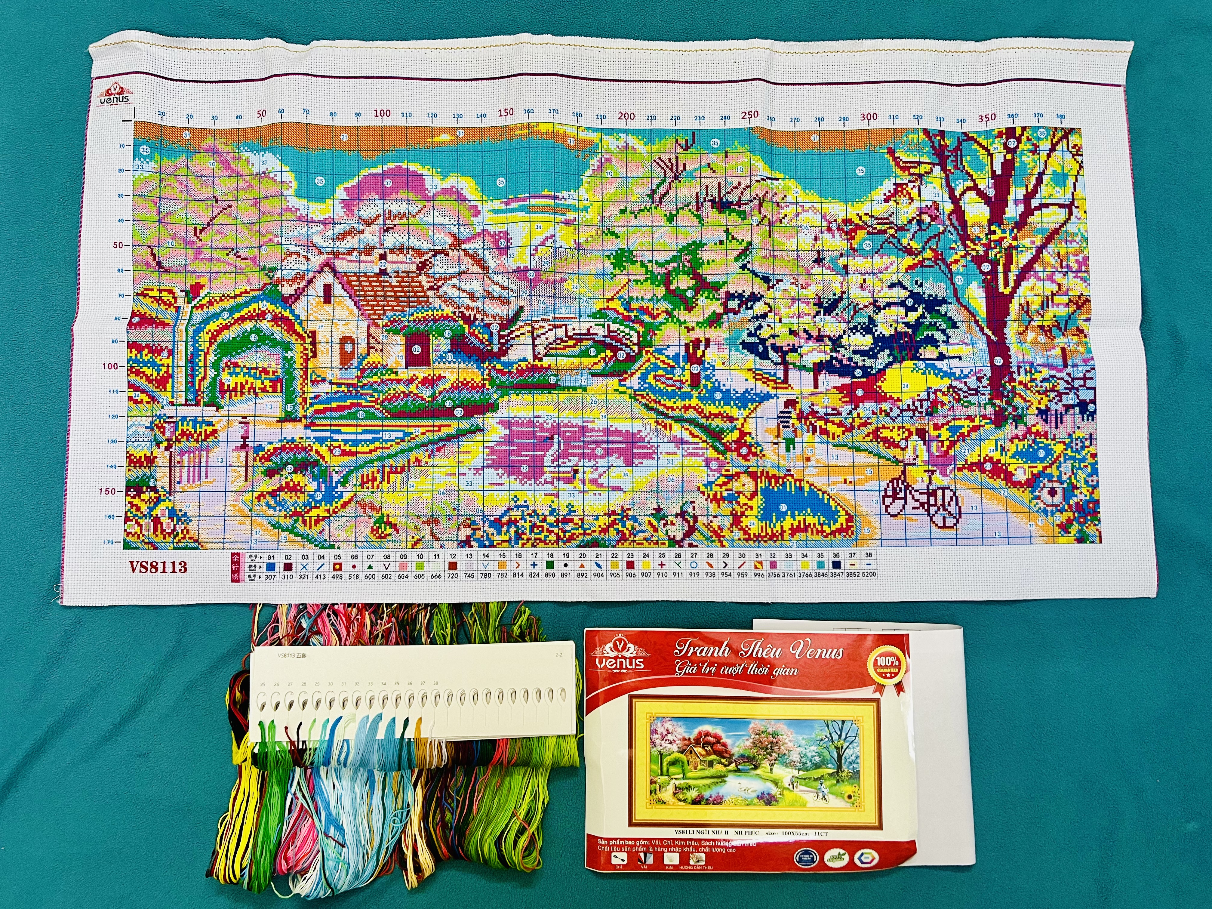 Tranh thêu chữ thập, tranh thêu kín Ngôi nhà hạnh phúc VS8113, kích thước 100 x 55 cm