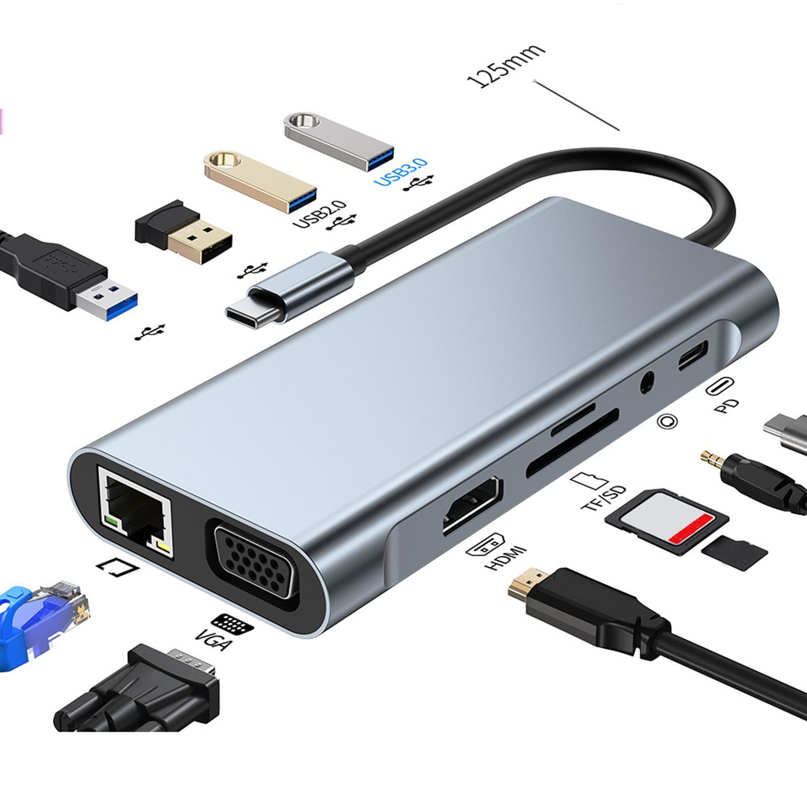 Aluminum Alloy USB C HDMI Adapter USB 3.0 Port HDMI to VGA for Apple Laptop