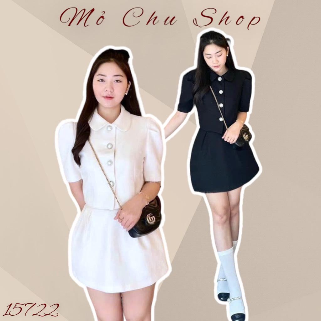 Set váy áo nút châu croptop