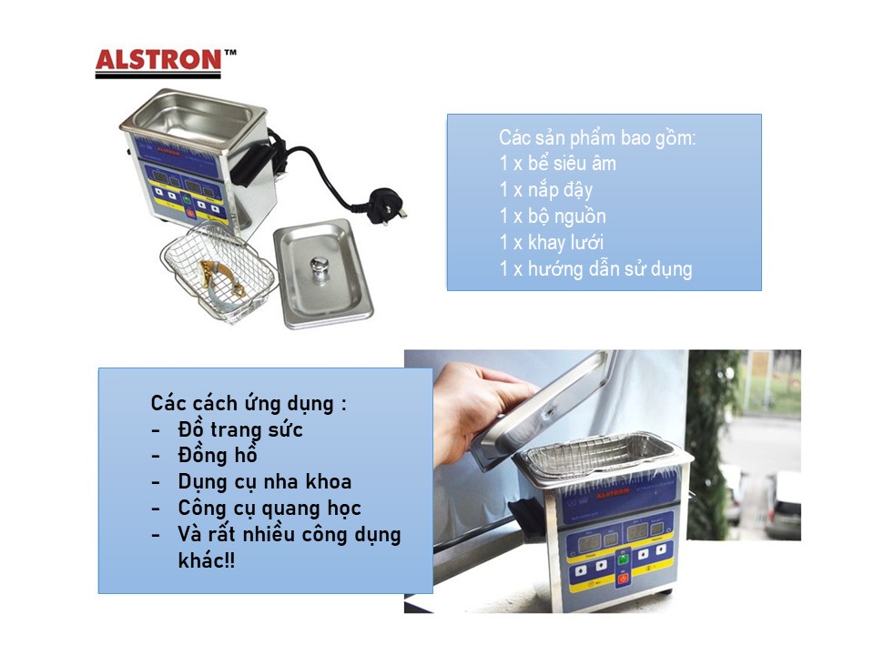 Máy làm sạch bằng sóng siêu âm - Máy rửa có nhiệt độ - 100W 2 lít (ALD-400100-20H) - Singapore