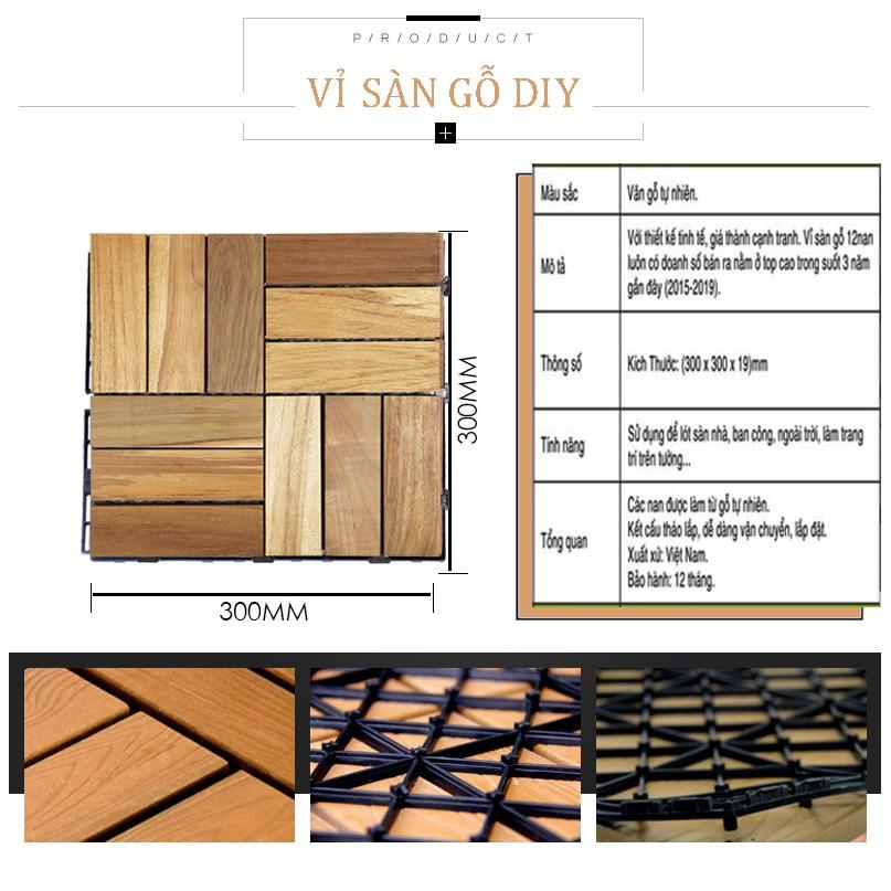 Vỉ Sàn GỖ TỰ NHIÊN NGOÀI TRỜI 12 NAN 30x30 cm - SÀN GỖ TỰ LẮP RÁP-VỈ GỖ LÓT SÀN BAN CÔNG-MIẾNG GỖ VỈ NHỰA LÓT SÀN