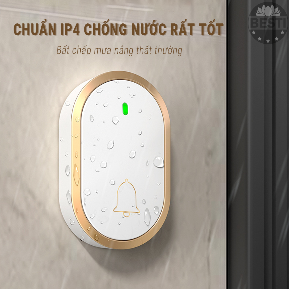 Hình ảnh Chuông Cửa Không Dây Thông Minh Besti YBT01 (1 Nút Bấm, 1 Chuông ), Chống Nước, Khoảng Cách Sử Dụng Hiệu Quả 300M, 60 Loại Nhạc Chuông, 4 Mức Điều Chỉnh Âm Lượng - Hàng Chính Hãng