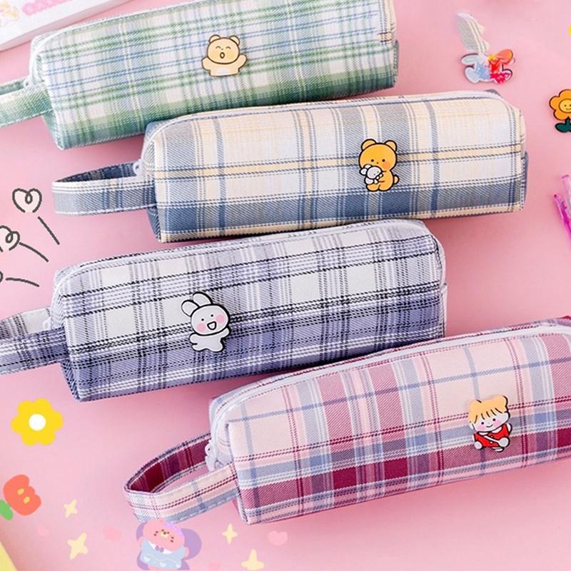 Túi Đựng Bút Họa Tiết Kẻ Ô Sức Chứa Lớn Có Khóa Kéo Cho Học Sinh