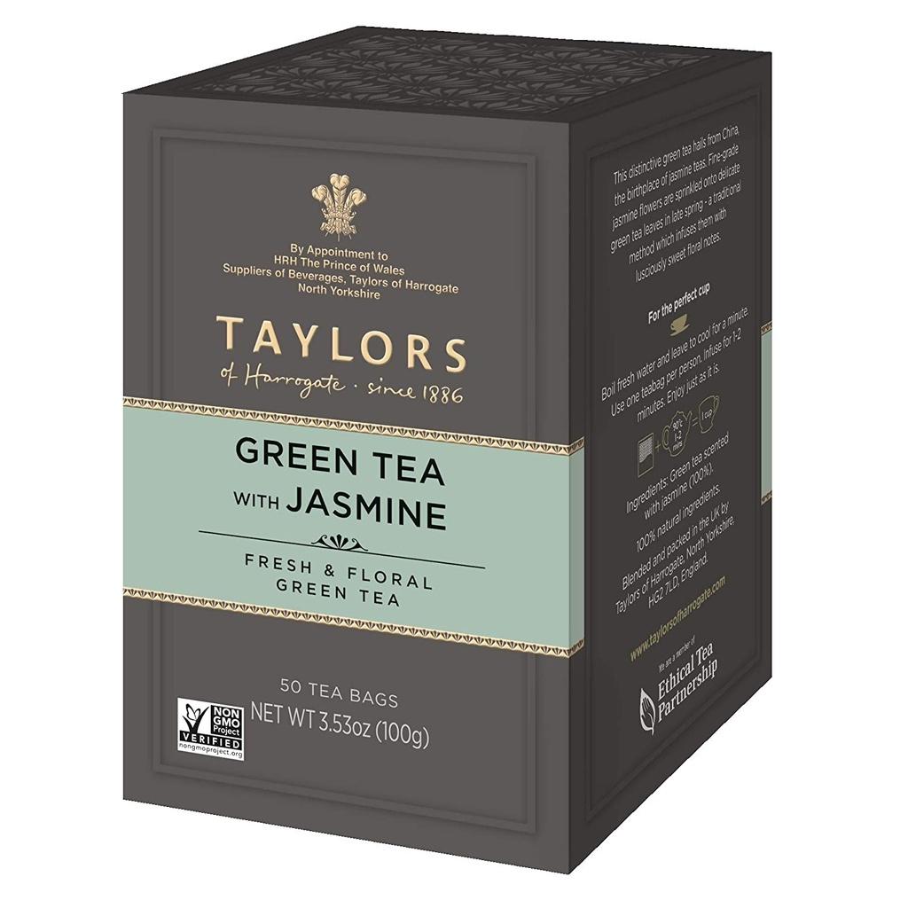 HỘP 50 TÚI LỌC TRÀ XANH - HOA NHÀI KIỂU ANH Taylors of Harrogate Green Tea with Jasmine, Non-GMO, 100g (3.53 oz)