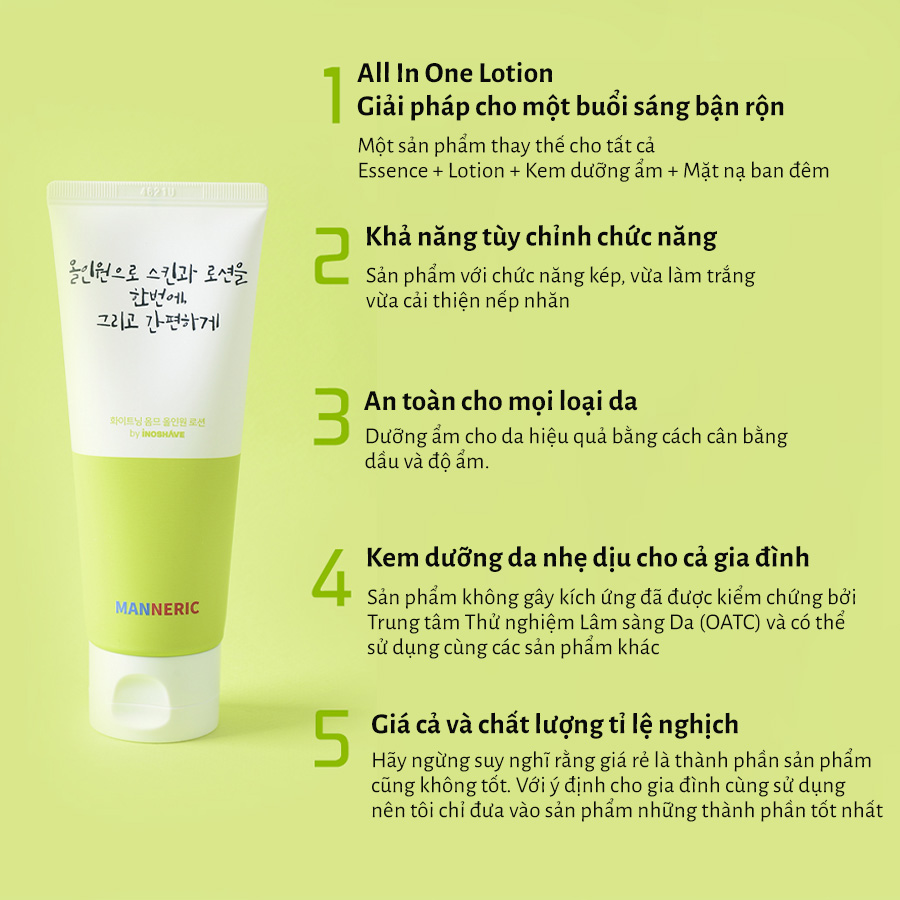 Kem dưỡng da dành cho nam Manneric Whitening Homme All-in-One  Lotion