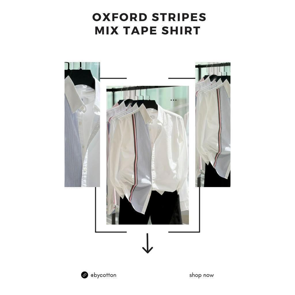 Áo Sơ Mi Nam Dài Tay Phối Sọc BY COTTON Oxford Stripes Mix Tape Shirt