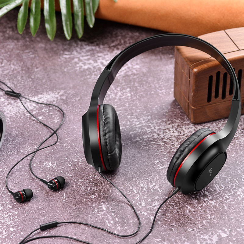 Bộ đôi tai nghe chụp tai và nhét tai có dây Hoco W24 Enlighten âm thanh cực hay - Hàng Chính Hãng