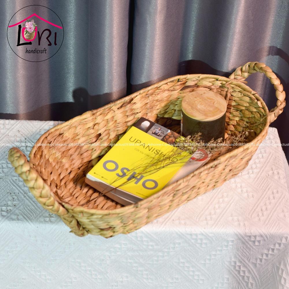 Lubihandicraft - Khay đựng đồ đan lục bình oval quai cầm bím - xinh xắn