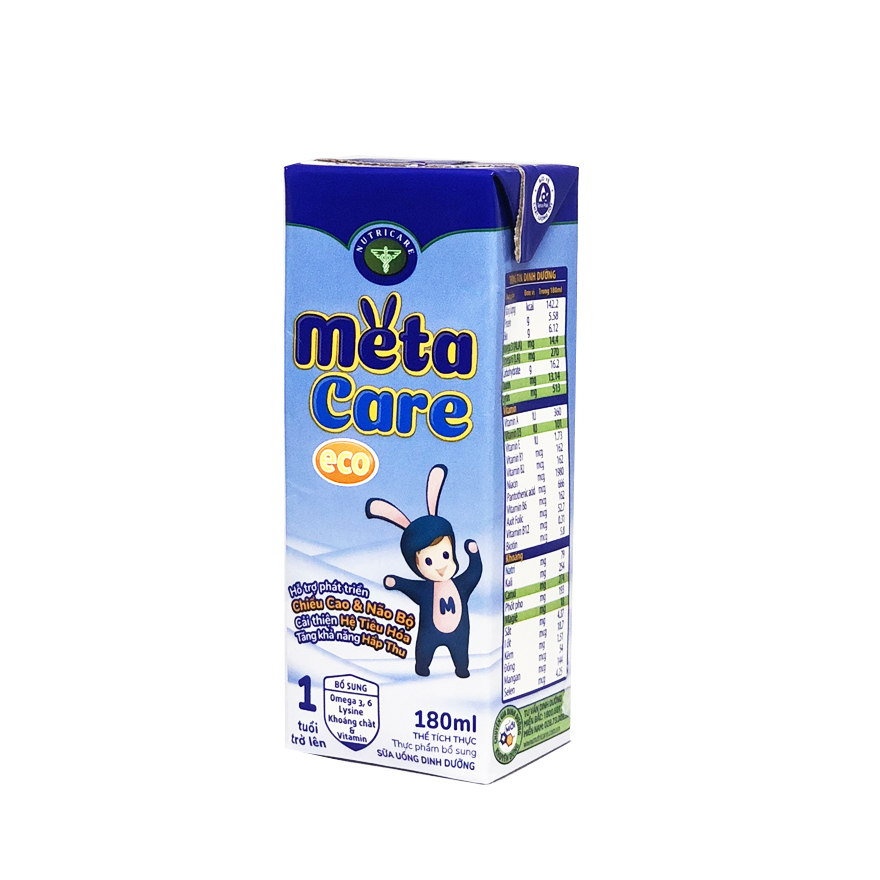 Thùng sữa nước Nutricare Metacare ECO - phát triển toàn diện cho trẻ từ 1 tuổi (180ml x 48 hộp)