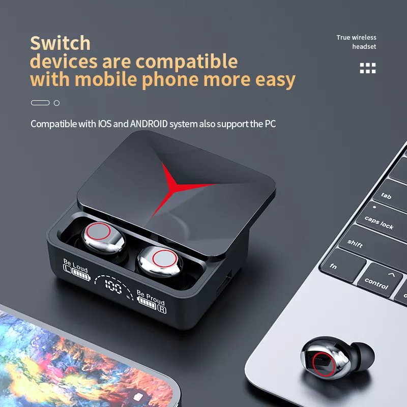 Tai Nghe Gaming Không Dây Bluetooth Floveme M90 Pro, Nắp Trượt, Pin 4h, Âm Thanh To Rõ, Độ Trễ Thấp, Kiêm Sạc Dự Phòng, Hàng Chính Hãng.