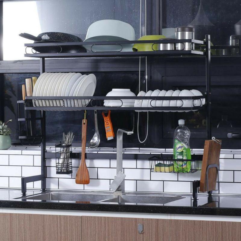 Kệ Để Chén Đĩa Thông Minh Trên Bồn Rửa Bát Sơn Đen Tĩnh Điện Cao Cấp