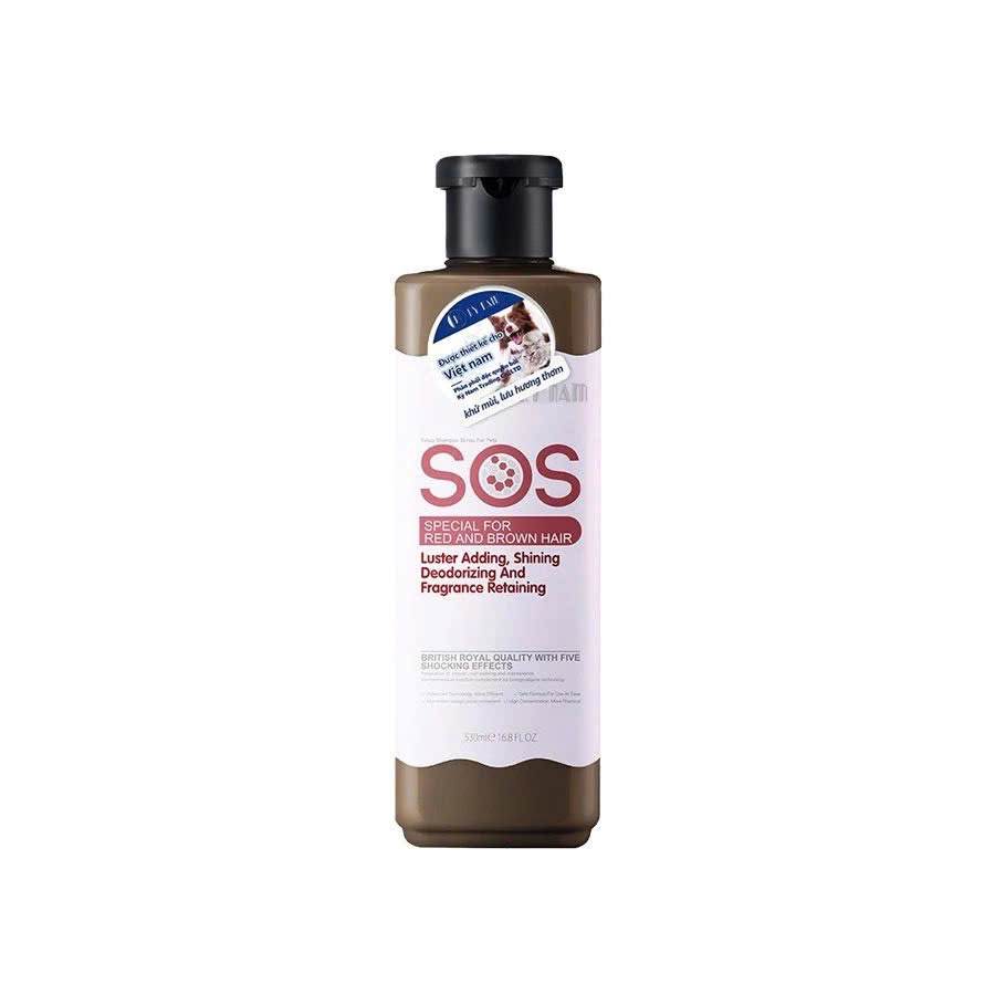 SỮA TẮM SOS DÀNH RIÊNG CHO ĐỘNG VẬT CÓ LÔNG MÀU NÂU VÀ ĐỎ 530ML CHO THÚ CƯNG CHÓ MÈO