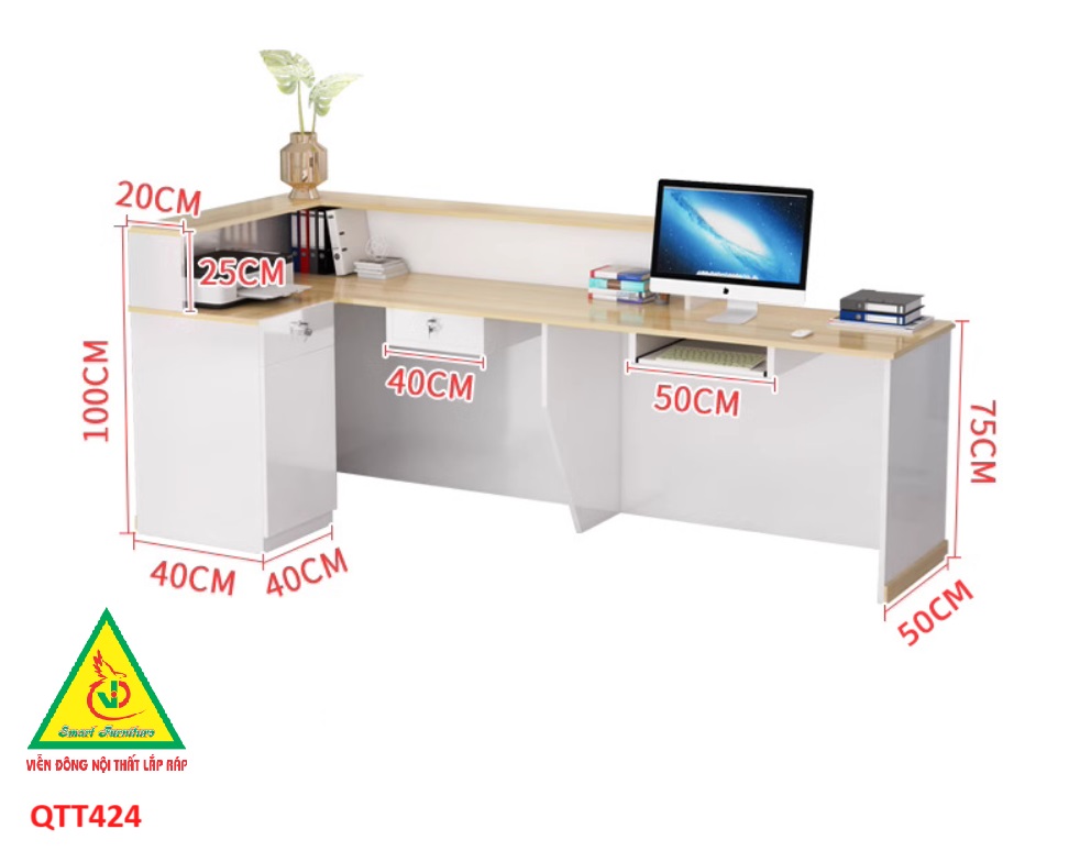 QUẦY LỄ TÂN, QUẦY TIẾP TÂN, QUẦY TÍNH TIỀN, QUẦY THU NGÂN QTT424 ( BÀN KHÔNG ĐÈN)- Nội thất lắp ráp Viễn Đông Adv