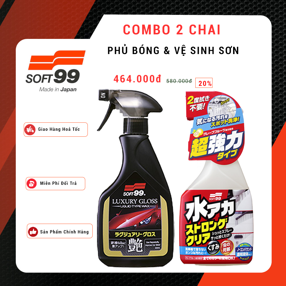 [COMBO] Phủ Bóng Sơn Luxury Gloss W-207 & Vệ Sinh Sơn Ôtô Stain Cleaner Strong R-141 SOFT99