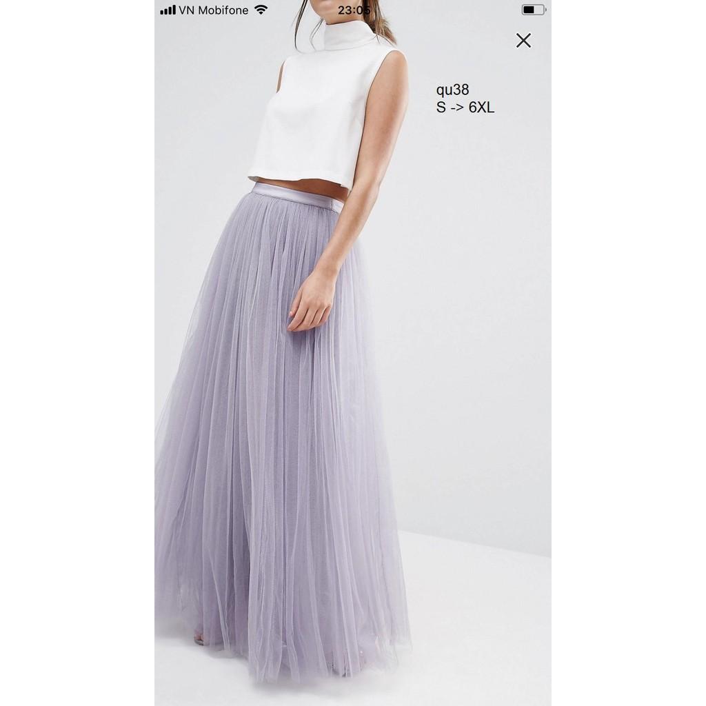 SKIRT116 CHÂN VÁY DÀI PHỐI VOAN LƯỚI