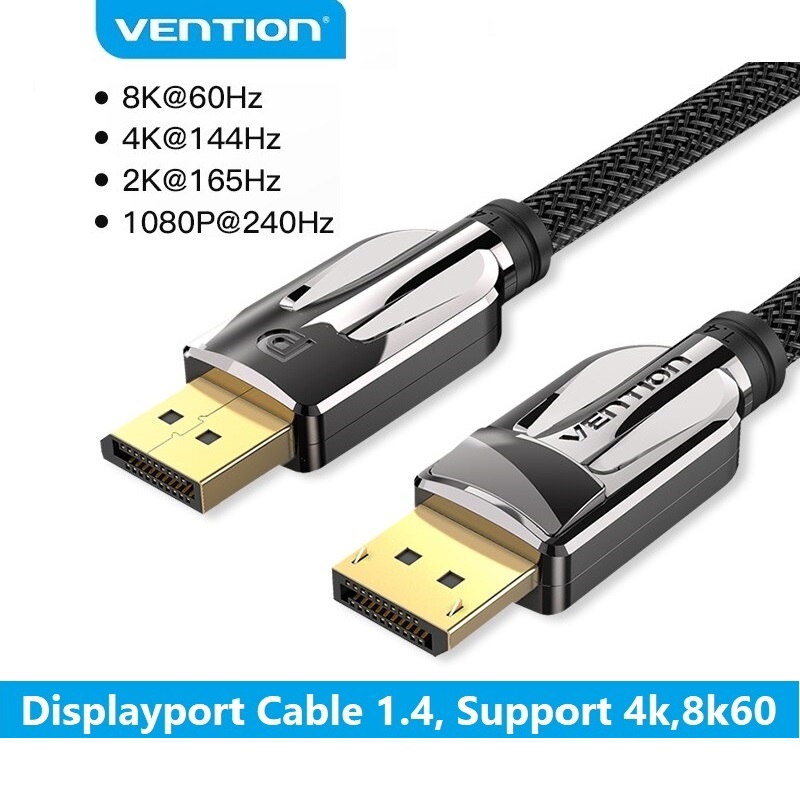 Cáp Displayport 1.4 Male to Male dài 1.5m Vention, Tốc độ cao 32.4Gbps, Hỗ trợ độ phân giải 8K@60Hz HCABG - Hàng chính hãng