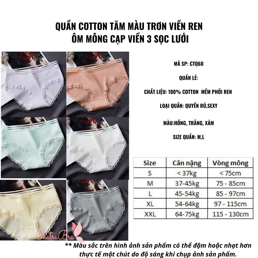 Quần cotton tăm màu trơn viền ren ôm mông cạp viền 3 sọc lưới