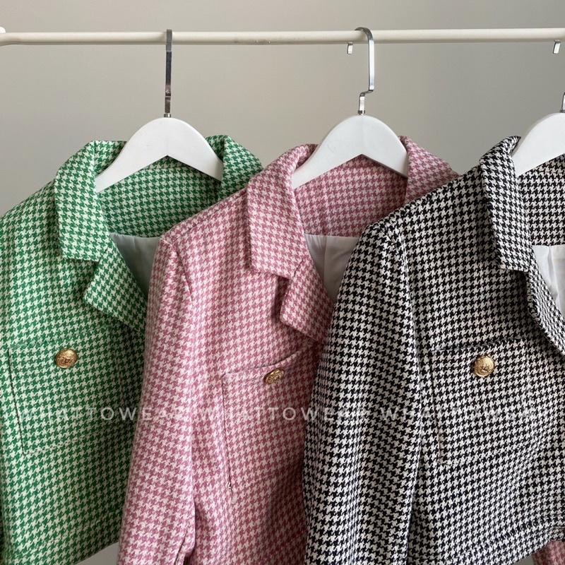 Áo khoác tweed kẻ ô caro nhí
