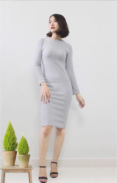 ĐẦM THUN ÔM CỔ TRÒN TAY DÀI