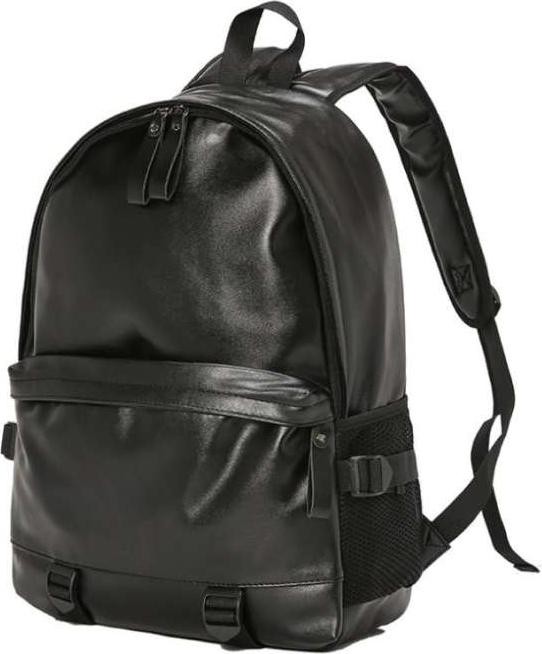 Unisex Backpack Pu Leather Student Bag - Black