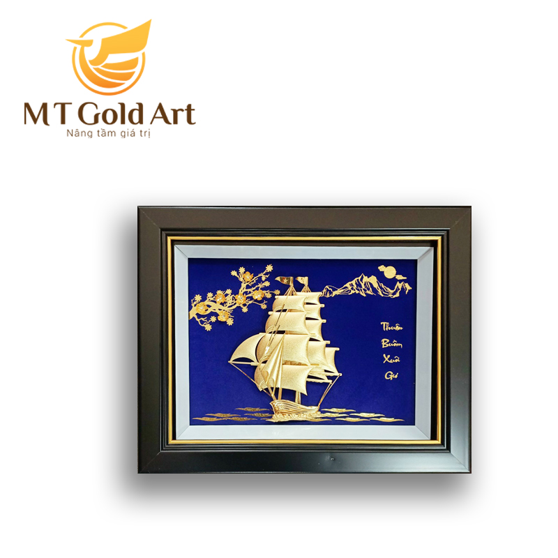 Tranh thuyền buồm hoa mai dát vàng MT Gold Art- Hàng chính hãng, trang trí nhà cửa, phòng làm việc, quà tặng sếp, đối tác, khách hàng, tân gia, khai trương