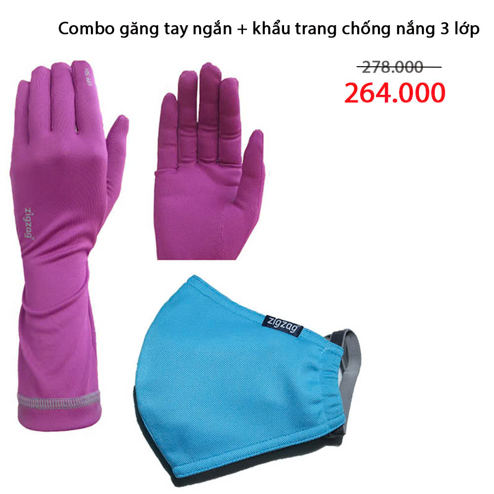 Combo găng tay ngắn nữ + khẩu trang nhỏ 3 lớp chống nắng UPF50