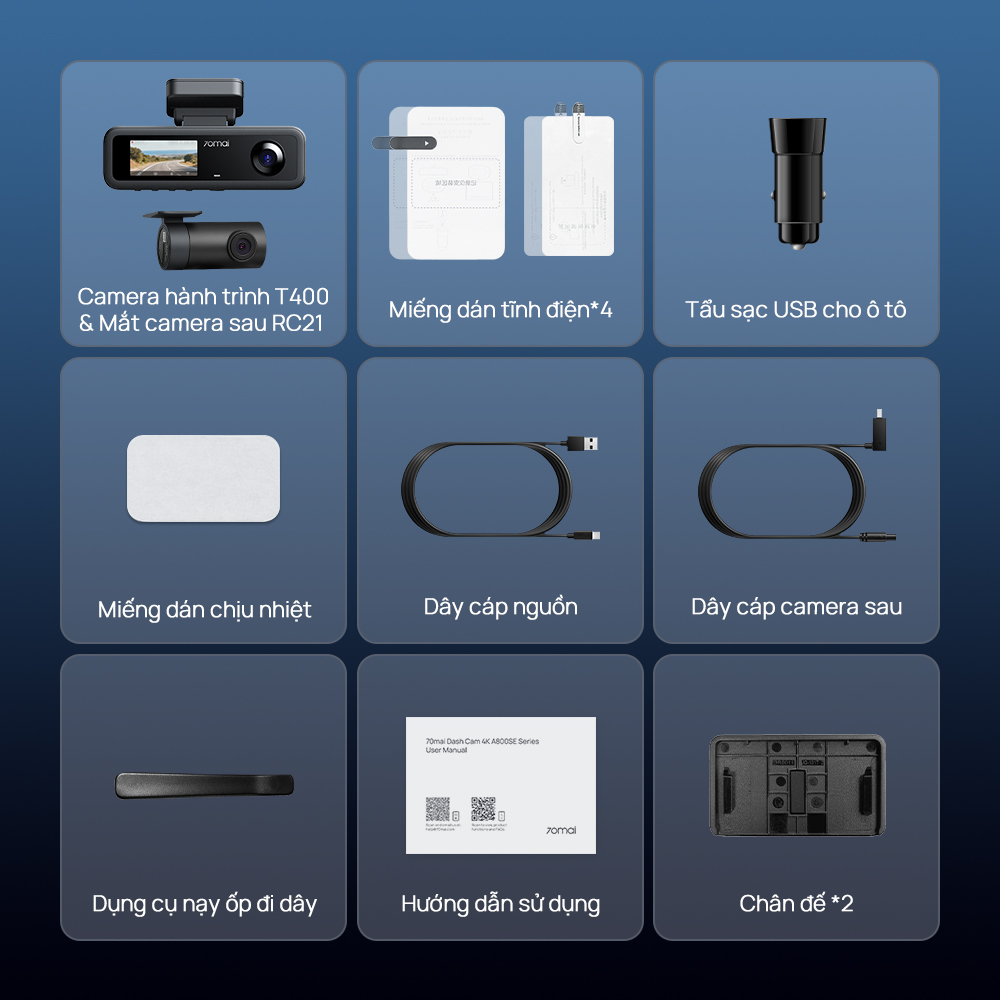 Camera hành trình ô tô 70mai T400 ghi hình 3 mắt (Trước - Trong - Sau) có tích hợp GPS, giám sát toàn diện cho xe dịch vụ, xe gia đình - Hàng chính hãng