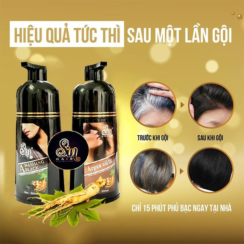 [Chính Hãng] Dầu Gội Nhuộm Tóc  SIN HAIR Nhật Bản 500ml, 100% Thảo Dược Thiên Nhiên, Dầu Gội Nhuộm Tóc Nhân Sâm Nhật Bản Giúp Phủ Bạc Đen Tóc