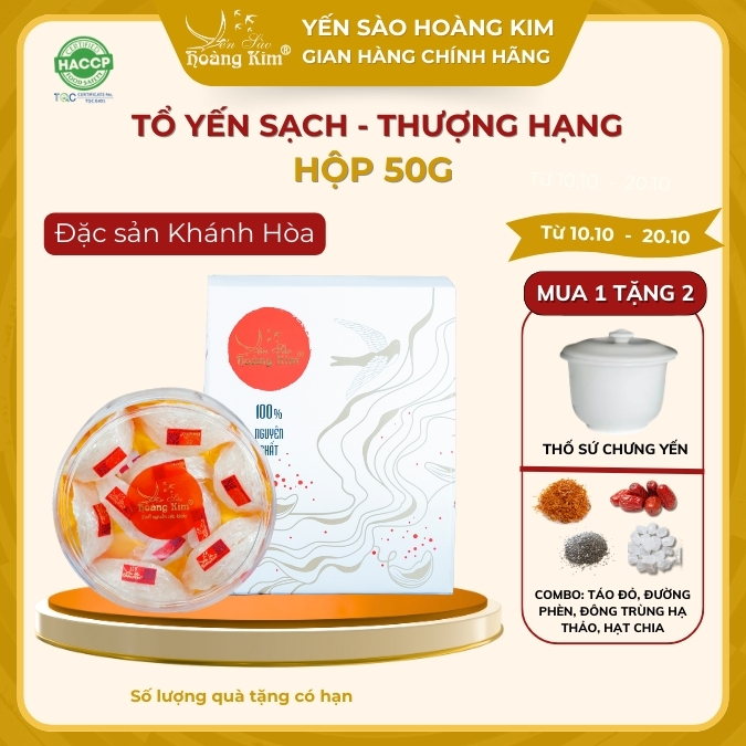 Tổ Yến Sạch Thượng Hạng Yến Sào Hoàng Kim - Giữ Trọn Cấu Trúc Tổ Yến Tự Nhiên, Quà Tặng Đẳng Cấp (Hộp 50g/100g)