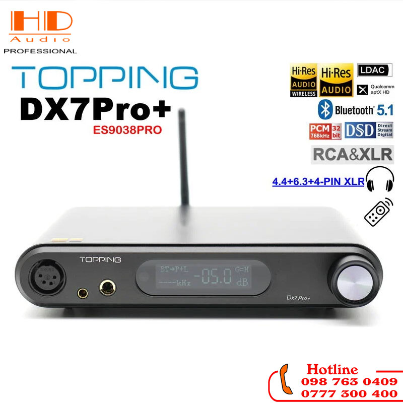 DAC TOPPING DX7 Pro + - Chip ES9038PRO - Bluetooth 5.1 - Hàng Chính Hãng