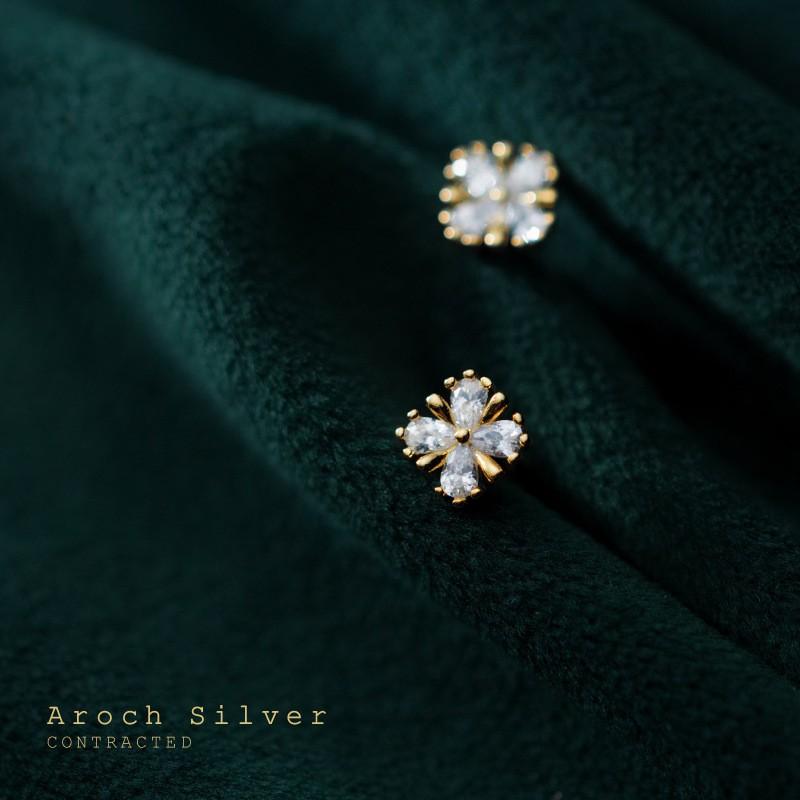 Khuyên tai bạc Ý s925 hoa 4 cánh ngọt ngào G2017 - AROCH Jewelry