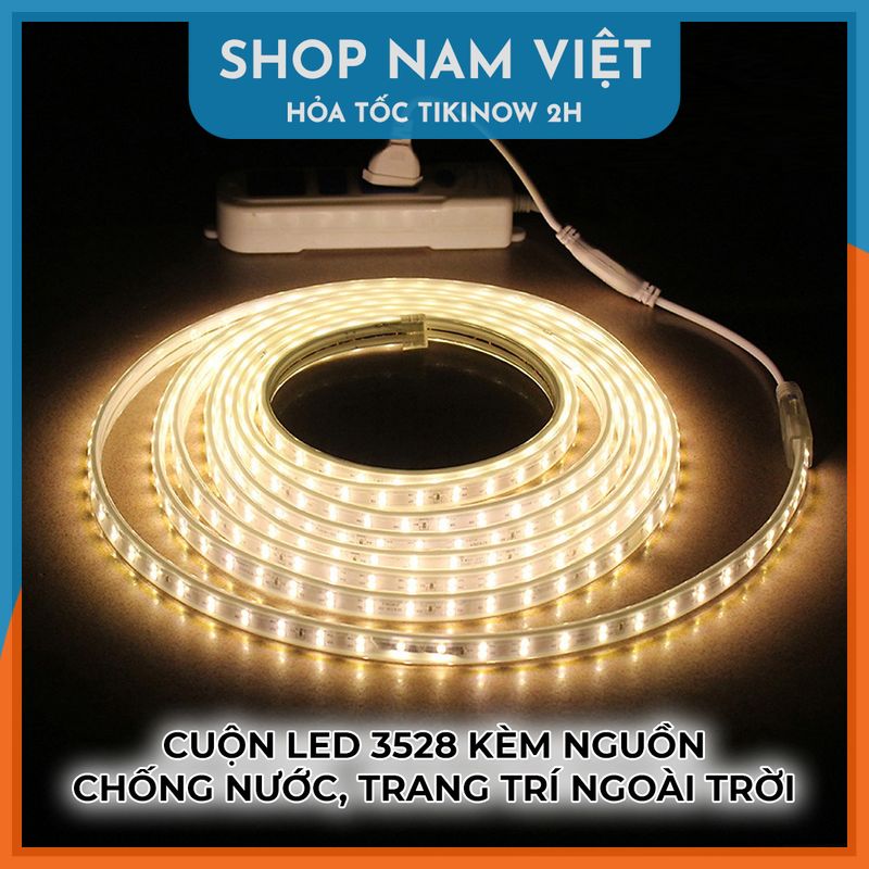 Dây Led 3528 Kèm Nguồn, Led Chống Nước Trang Trí Ngoài Trời, Hắt Trần, Quấn Cây - Chính Hãng NAVIVU