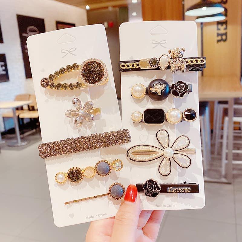 Set 5 chiếc Kẹp tóc Hàn Quốc gắn đá màu cực hot - 1 set 5 cái hình dáng khác nhau