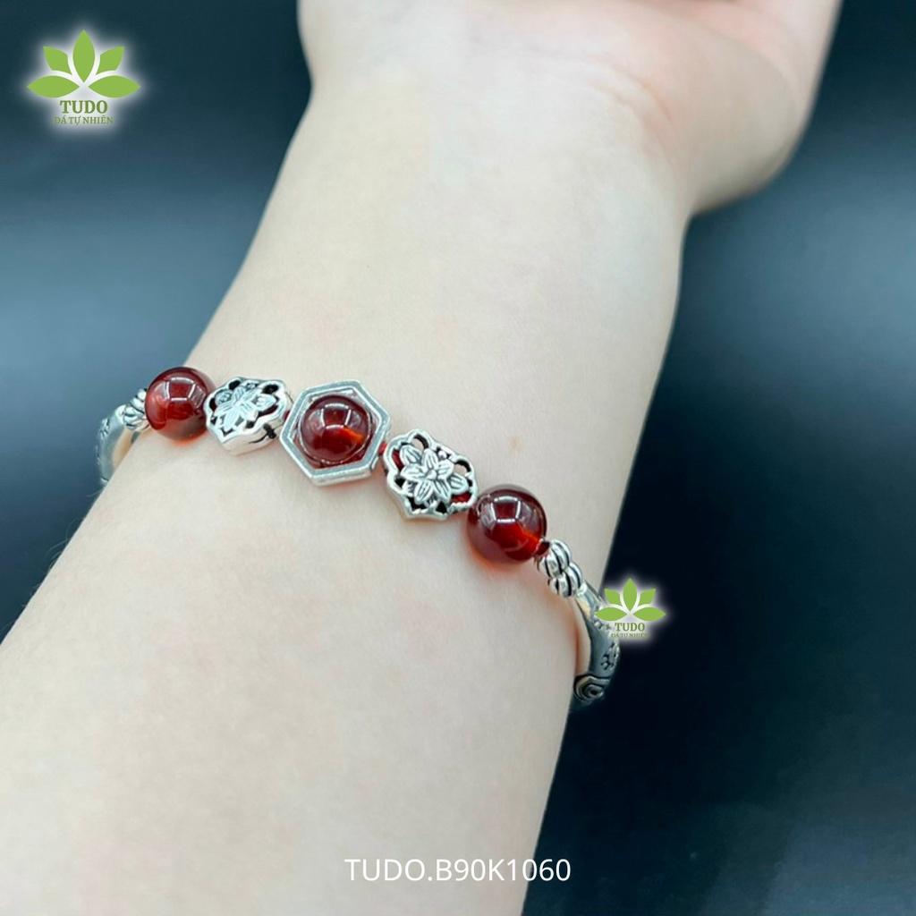 Vòng Tay Nữ Đẹp - Vòng Phong Thủy Mệnh Hỏa Thổ TUDO VCBGARN AG925 B90K1060 Charm Lá, Ống Khắc Hoa