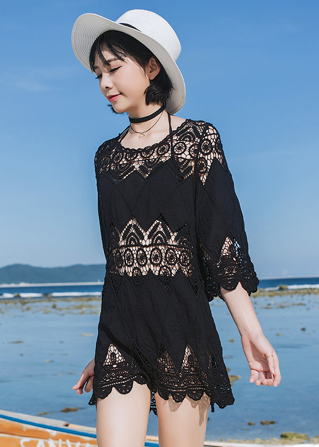 Áo ren lưới đi biển thời trang, mặc ngoài bikini, croptop, dáng lửng tay lỡ xinh xắn, mẫu cao cấp mới 2020 | AR003