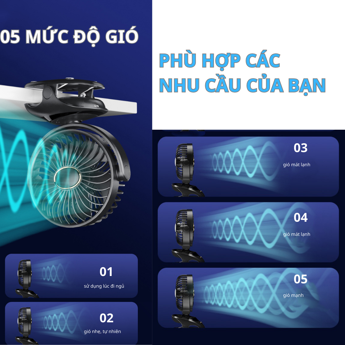 Quạt Để Bàn Kẹp Tích Điện Mini Dung Lượng Pin 3000mAh 5 Tốc Độ Gió Tích Hợp Đèn Ngủ Và Màn Hình LED - Hàng Chính Hãng Tamayoko