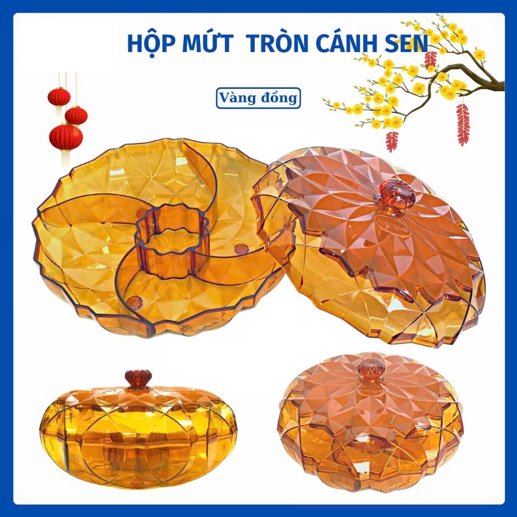 Hộp Đựng Bánh Mứt Tròn Cánh Sen 5 Ngăn Kiểu Dáng Sang Trọng Hàng VNCLC