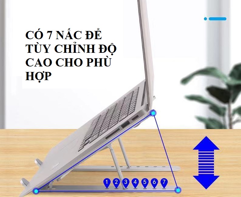 Giá đỡ hợp kim nhôm cao cấp gấp gọn dành cho Laptop, điện thoại giúp tản nhiệt có thể điều chỉnh độ cao hàng chính hãng PKCB HPT1026