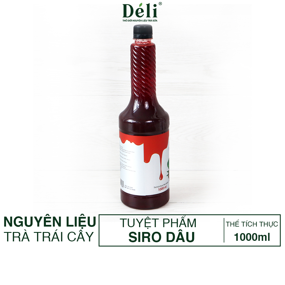 Siro dâu Déli chai 1lit, HSD: 12 tháng Nguyên liệu pha chế trà trái cây, soda,...