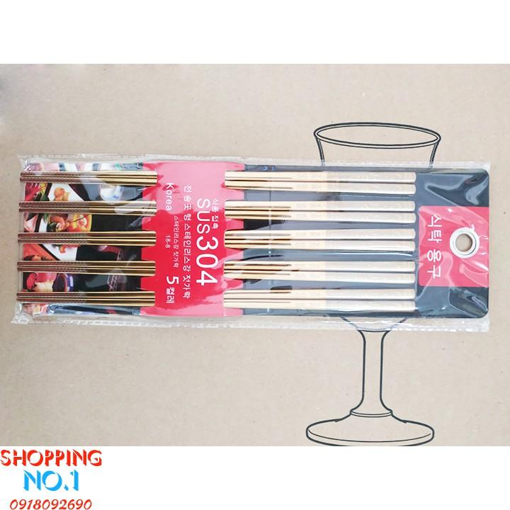 SET 5 ĐÔI ĐŨA INOX 304 KHẮC LOGO HOA VĂN CAO CẤP - INOX304