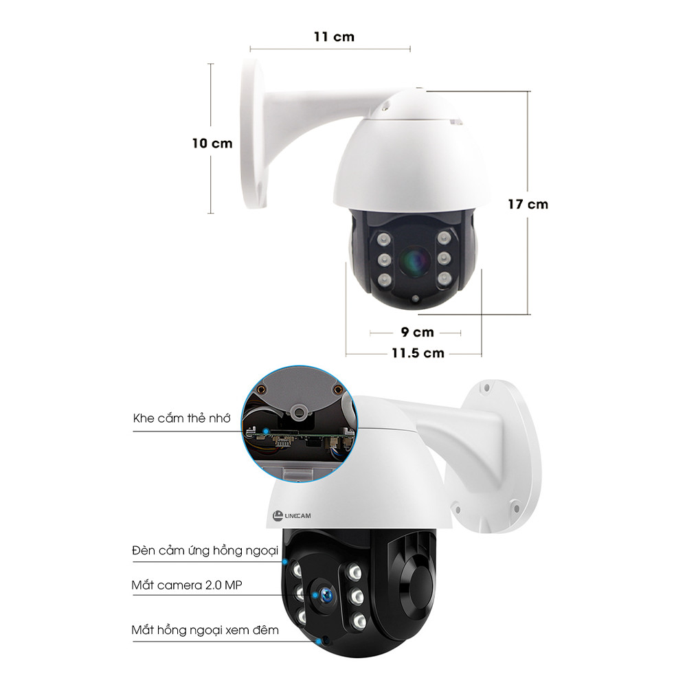 Camera IP Wifi LINECAM Ngoài trời LC360M Xoay 360 Độ 2.0MP Full HD 1080P - Hàng Chính Hãng