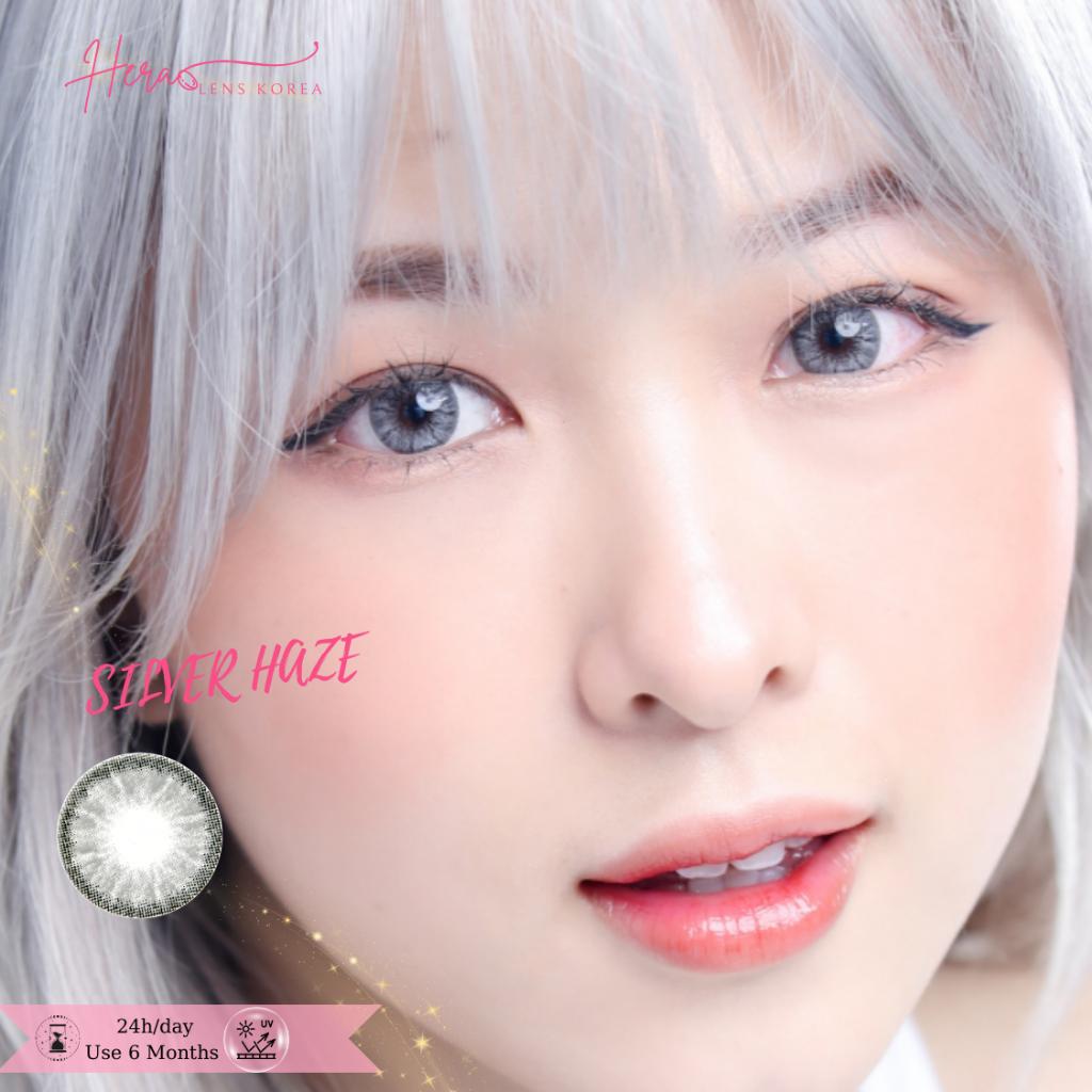 Kính Áp Tròng Hera Xám Bạc Tự Nhiên 0 - 7 Độ SILVER HAZE Nhập Khẩu Hàn Quốc Lens Cận 6 Tháng