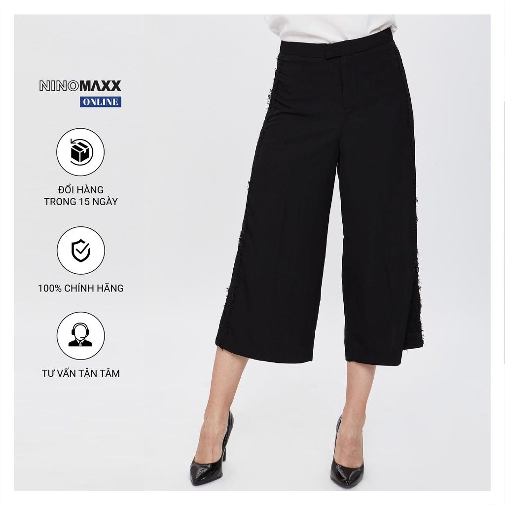 Quần Tây nữ ống rộng Ninomaxx cạp cao màu đen chất liệu 100% sợi tổng hợp độ bền cao mã 1902003